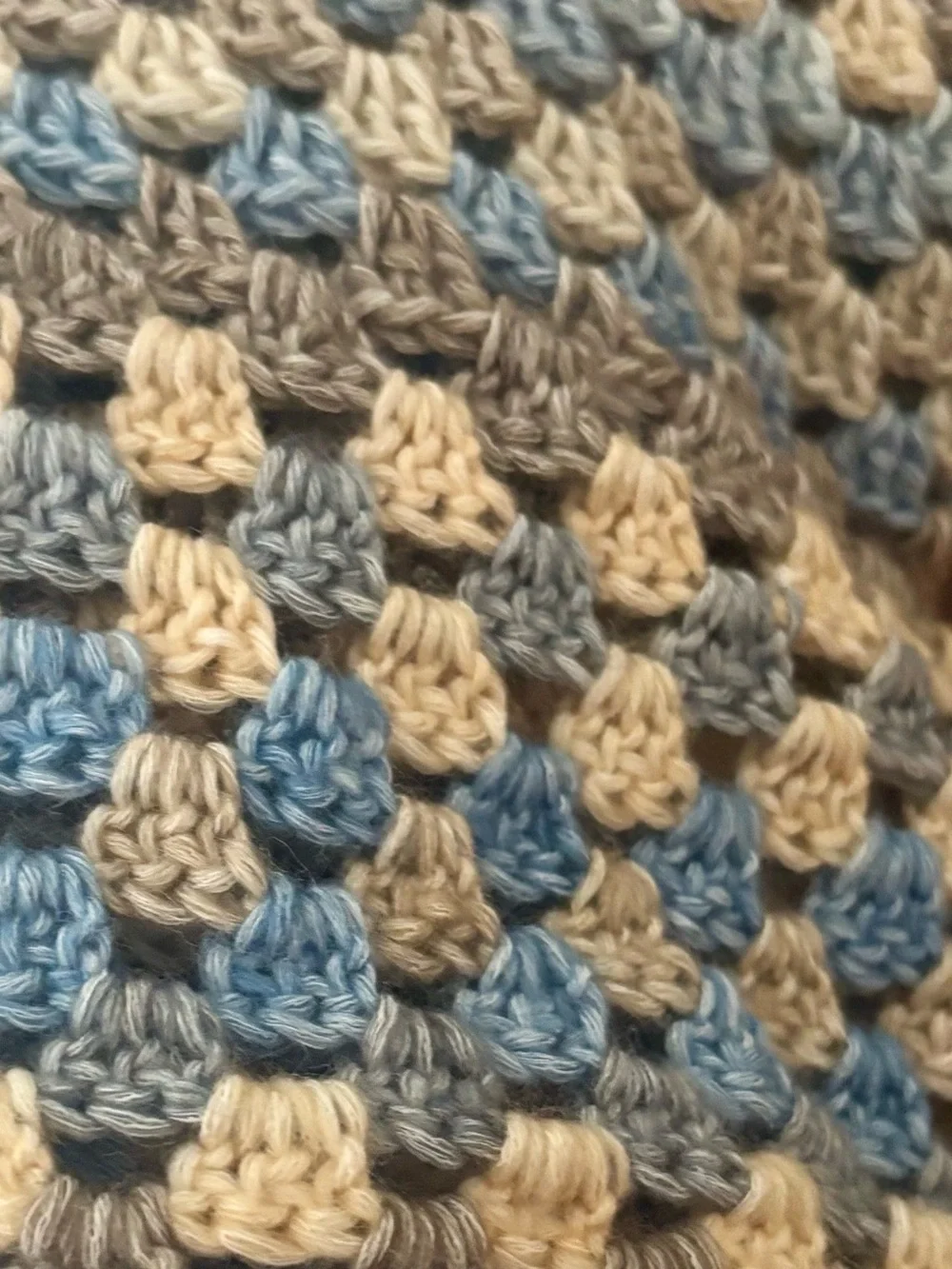 Handmade Blue, Gray & Cream Crochet Throw Blanket